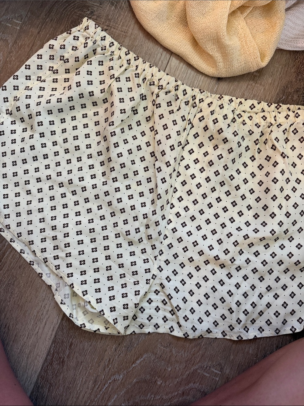 Light Yellow Printed Silk Shorts